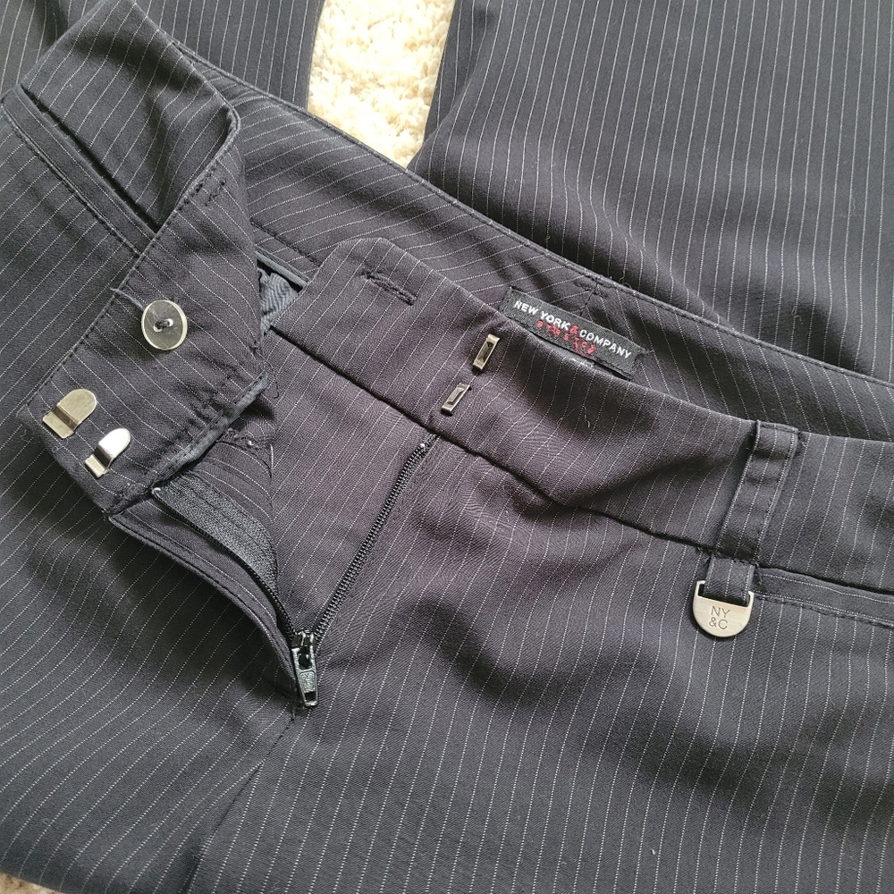 NY & Co Stretch Black Trouser Dress Pants with Gray Stripe 6 - Picture 9 of 9
